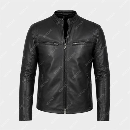 Men Cafe Racer Black Leather Jacket