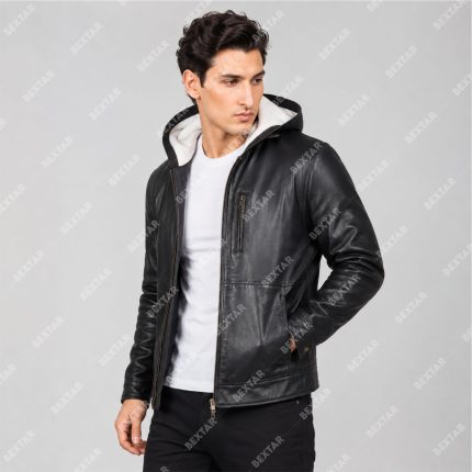 Black Semi-Aniline Sheepskin Leather Hooded Jacket – THE BEXTAR