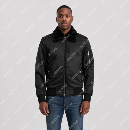 Black Satin Jacket with Removable Faux Fur Collar – THE BEXTAR