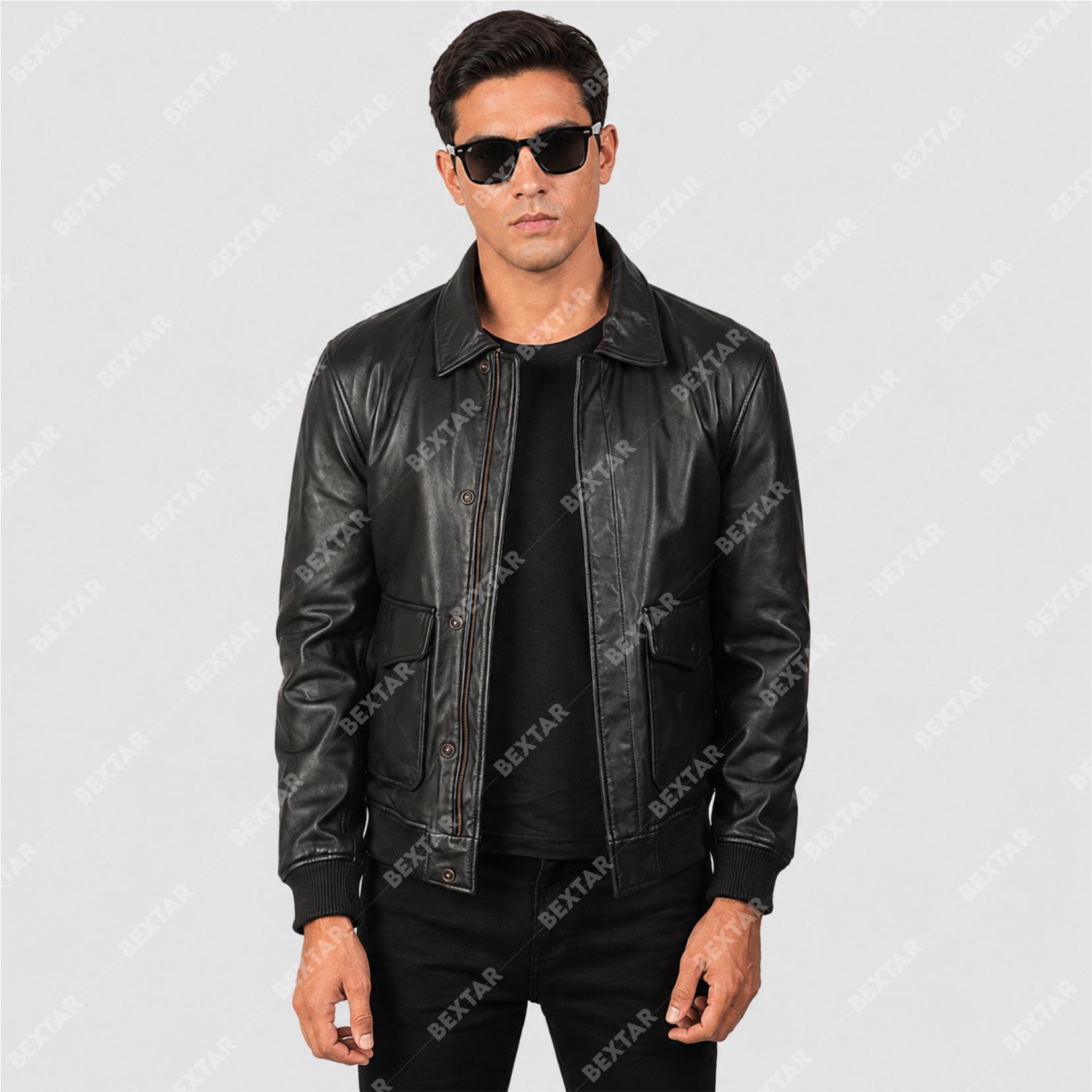 Black Semi-Aniline Sheepskin Leather Jacket – THE BEXTAR Black Semi-Aniline Sheepskin Leather Jacket – THE BEXTAR