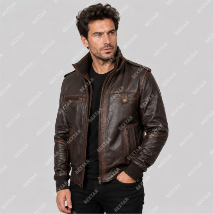 Brown Rub-Off Goatskin Leather Jacket with Detachable Front Rib – THE BEXTAR
