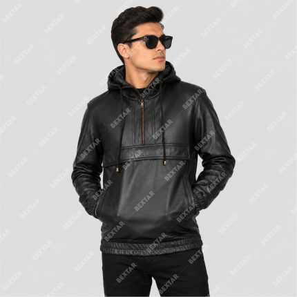 Black Semi-Aniline Sheepskin Leather Hooded Jacket – THE BEXTAR