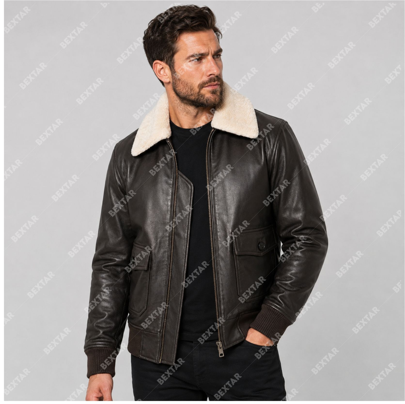 Brown Semi-Aniline Sheepskin Leather Jacket – THE BEXTAR Brown Semi-Aniline Sheepskin Leather Jacket – THE BEXTAR