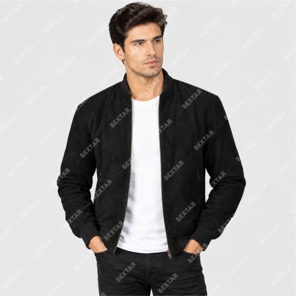 Black Suede Goatskin Leather Varsity Jacket – THE BEXTAR