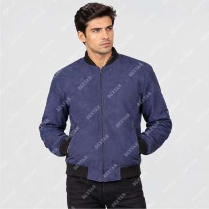 Blue Suede Goatskin Leather Varsity Jacket – THE BEXTAR