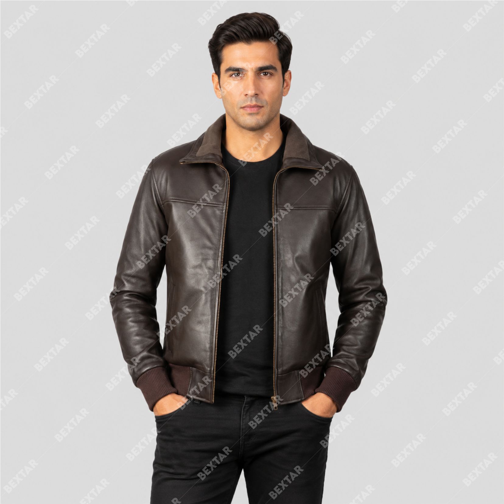 01 Dark Brown Semi-Aniline Sheepskin Leather Jacket – THE BEXTAR