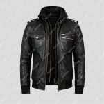 Black Semi-Aniline Sheepskin Leather Jacket with Removable Hood – THE BEXTAR